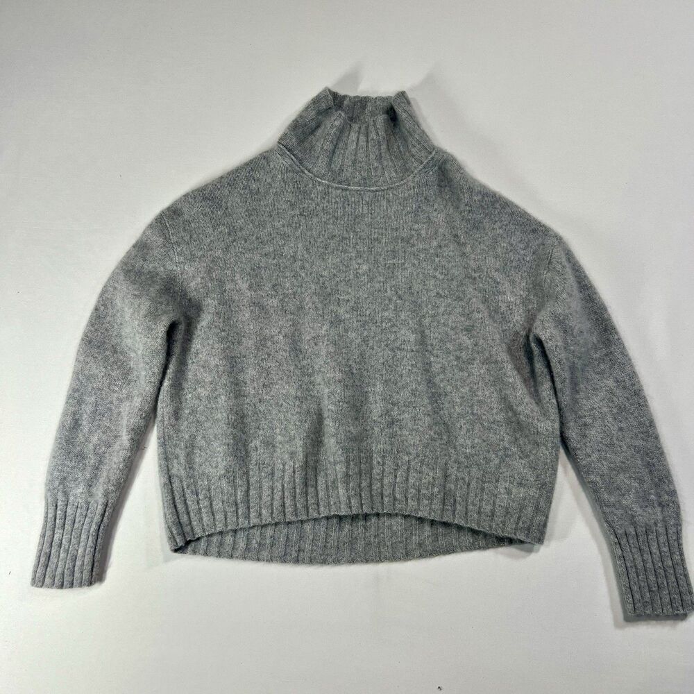 Banana Republic 100% Cashmere Mock Neck Crop Sweater Gray Womens M Boxy Knit